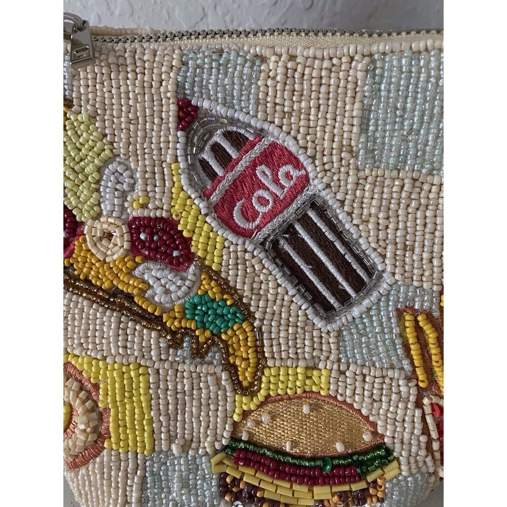 Beaded Cream Shoulder Bag with Colorful Fast-Food Motifs - Picture 2 of 16